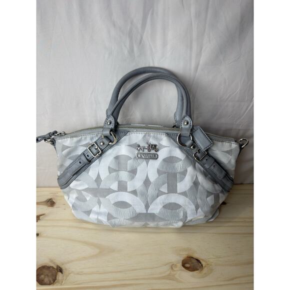 Coach Handbags - Coach Madison Sophia Satchel Grey Jacquard Fabric Purse Silver Hardware